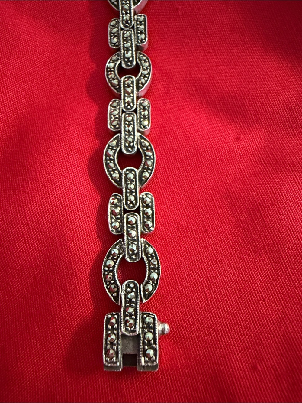 Vintage BOMA 825 Sterling Silver Tone Marcasite Link Bracelet